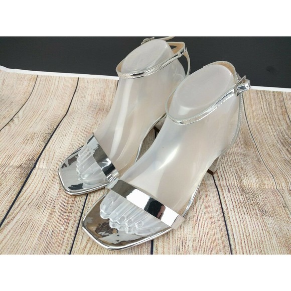 ASOS Silver Block Heel Ankle Strap Heels Size 6 - Picture 3 of 7